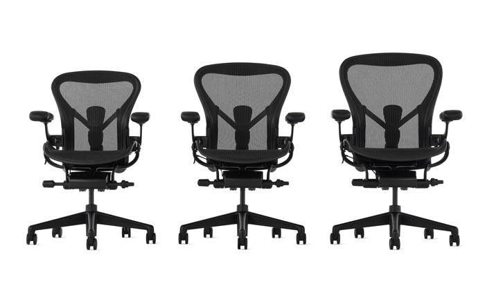 The three sizes of Aeron office chairs
