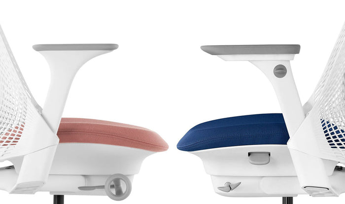 Close-up view of the castors on an Aeron office chair